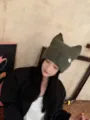 Gorro de punto estilo coreano con orejas de gato, sombrero de lana cálido de invierno. - 56-59 / Café
