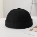 Gorra docker negra clásica de color liso para hombres y mujeres, sombrero minimalista elegante. - M (56-58cm) / Negro