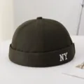 Gorra dockerman verde oscuro con bordado NY blanco, sombrero unisex casual de moda retro. - M (56-58cm) / Verde Militar