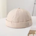 Men's casual beige brimless docker cap, quick-dry breathable street style sailor hat. - M (56-58cm) / Beige