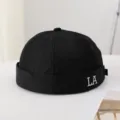 Black docker cap summer breathable quick-dry miki hat with LA embroidery street style. - M (56-58cm) / Black