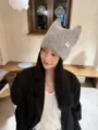 Gorro de punto con orejas de gato gris invierno cálido lana sombrero estilo elegante variante - 56-59 / Gris