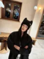 Gorro de punto negro con orejas de gato, gorro de lana cálido de invierno, estilo coreano chic. - 56-59 / Negro