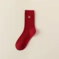 Red cotton crew socks for women, perfect for Chinese New Year, festive zodiac style winter socks. - One Size / Fu Character Pattern / Red
