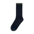 Winter wool blend cable knit mid tube women socks with contrast trim in navy blue. - One Size / Navy Blue - Cable Knit Color Block