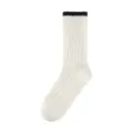 Women's wool blend mid-tube socks with contrast color ribbed cuff and 3D cable knit pattern. - One Size / Cream White - Contrast Cable Knit