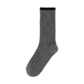 Grey wool blend mid-calf women socks with black contrast cuff and cable knit pattern. - One Size / Dark Gray - Contrast Cable Knit