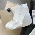 White mid-calf socks for women autumn winter solid color textured design minimalist style daily wear - One Size / White