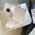 Gemütliche Baumwoll Socken für Damen, einfarbige gerippte mittelhohe Freizeitstrümpfe. - Einheitsgröße / Haferflockenfarbe