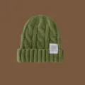 Clásico gorro de punto de ochos verde invierno cálido moda casual color sólido lana. - Verde Militar