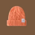 Gorro de punto de ochos naranja invierno cálido color sólido estilo moda casual. - Rojo Anaranjado