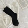 Black ribbed women's mid-tube socks, cozy knit winter warm fashion casual hosiery style. - One Size / Black Cable Knit Socks