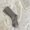 Grey cable knit winter warm mid-calf socks for women, cozy casual daily wear hosiery. - One Size / Light Gray - Cable Knit Pattern