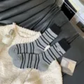 Thickened striped mid-tube women socks for winter, cozy knitted wool blend warm hosiery. - One Size / Striped Embroidery / Gray