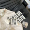 Thickened warm women winter mid-tube socks, black and white striped wool-blend knit design. - One Size / Striped Embroidery / White