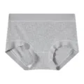 Women high waist seamless ribbed underwear grey breathable elastic briefs daily wear. - One Size / Light Heather Grey