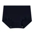 Women seamless ribbed modal underwear, high waist solid color briefs, dark blue breathable panty. - One Size / Black Cyan