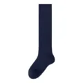 Women solid navy blue ribbed knee high wool socks winter warm long stockings casual daily wear - One Size / Calf Length - Navy Blue