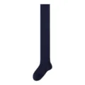 Dark blue ribbed long socks for women, premium knit wool blend thigh high winter hosiery. - One Size / Thigh-High - Navy Blue