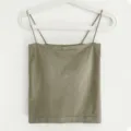 Damen olivgrüne Trägershirt Bandeau Top mit integrierten Pads für den Sommer, bequeme Passform. - Einheitsgröße / Graugrün - Langform