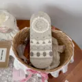 Grey Japanese style lace trim boat socks with cute snowflake and cherry knit patterns. - One Size / Light Gray (1 Pair)