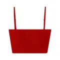 Red ribbed tube top for women, elastic cotton blend crop camisole with thin straps. - M / Cherry Red