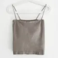 Nahtloses gepolstertes Bustier in Khakigrau, stylisches Tanktop mit Doppelträgern - Einheitsgröße / Milchteefarben - Langform