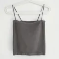 Dunkelgraues nahtloses Bustier-Top mit doppelten schmalen Trägern und integriertem Pad. - Einheitsgröße / Dunkelgrau - Lang