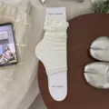 White ballet style bow hollow stack socks for women, breathable thin mid-calf socks. - Beige