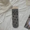 Grey Bow Print Mid-Tube Slouch Socks Women Breathable Casual Cotton Variant Style - One Size / Grey - All-over Bow Print