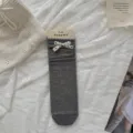 Calcetines de tubo gris para mujer con lazo de lunares, estilo transpirable primavera verano. - Talla única / Gris con lazo floral