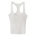 Women white ribbed racerback tank top, cotton modal knit camisole with button detail. - L / Tops / Cottonseed White