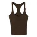 Cotton modal ribbed backless camisole with chest pad and chic button strap for women. - M / Tops / Dark Chocolate Coffee