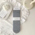 Grey women cotton mid-tube stacking socks spring solid color ribbed knit casual hosiery - One Size / Dark Grey - Hollow Lace Trim