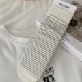 Women summer thin striped cotton casual mid tube stacking socks, cute basic daily wear. - One Size / White - Black Thin Stripes