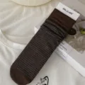 Women's Thin Striped Cotton Mid-Tube Slouch Socks Spring Casual Daily Wear Comfortable - One Size / Mocha - Blue Thin Stripes