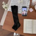Women black stirrup socks ballet style thin leg warmers spring summer long stack socks - Hollow-out Stirrup / Black
