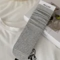 Grey striped cotton mid-tube slouch socks for women, soft casual spring and summer hosiery. - One Size / Light Grey - Black Thin Stripes