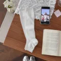 Women white ballet style stirrup leg warmers spring summer hollow knit slouch socks - Hollow-out Stirrup / Pure White