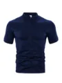Camisa polo casual manga corta hombre color solido slim fit verano cuello mao ropa top - S / Azul marino