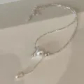 Zilver textuur katoenen parel kwast ketting, Franse retro elegante design accessoire. - Hoofdstijl