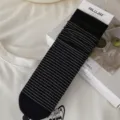 Women's spring summer black striped cotton mid-tube slouch socks basic Japanese style. - One Size / Black - White Thin Stripes