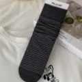 Women dark gray striped slouch socks cotton casual mid-calf tube socks spring summer daily wear - One Size / Dark Grey - White Thin Stripes