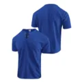 T-shirt homme uni bleu en tricot gaufré à manches courtes avec lacets style décontracté. - Hauts / Bleu saphir / S