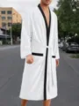 Heren wit lang badjas van badstof met zwarte contrasterende revers en zakken. - XL / Badjas (DF-148) / Wit