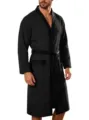 Heren zwarte badstof badjas lang met riem en zakken comfortabele huiskleding nachtmode - M / Robe / Zwart