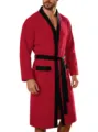 Rode Heren Badjas met Zwarte Sjaalkraag Riem Lange Frottee Ochtendjas Nachtkleding - M / Robe / Rood