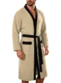 Heren badjas van badstof met zwarte revers en zakken comfortabele huiskleding mooi - M / Robe / Khaki
