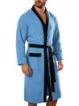 Heren badjas van badstof blauw met zwarte ceintuur en zakken, comfortabele lange slaapkleding. - M / Robe / Blauw