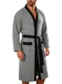 Grijs Heren Badjas met Zwarte Band Lange Badstof Nachtkleding met Comfortabele Riem - M / Badjas (DF-220) / Gemêleerd Grijs